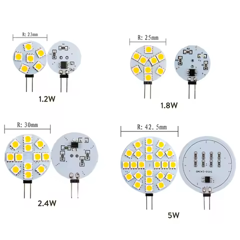 5 uds Mini bombillas LED G4 DC 12V 5050 SMD 1,2 W 2,4 W 5W 120 grados bi-pin blanco frío cálido lámpara halógena de repuesto
