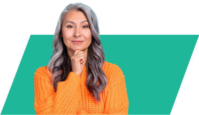Woman wearing orange sweater