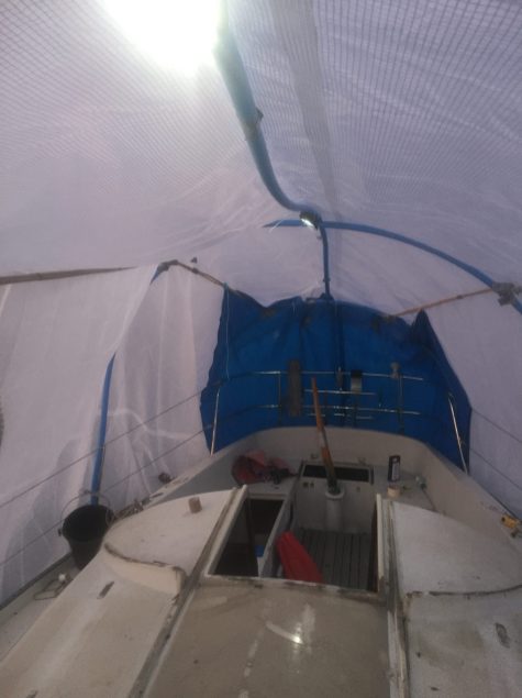 Grubby boat looking aft