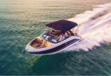A speedboat sailing across the sea