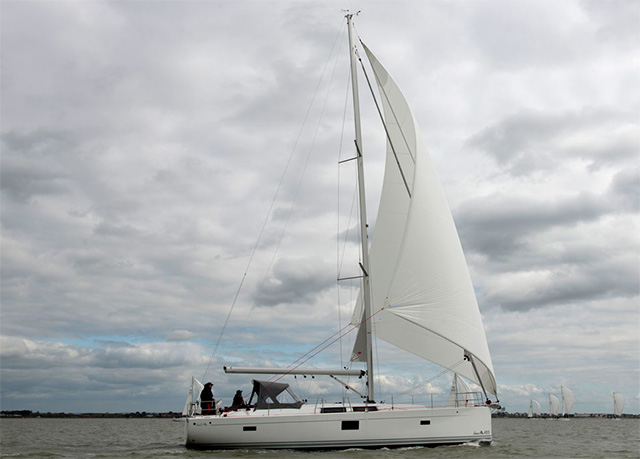 An Elvstrøm Sails opened up on a yacht at sea