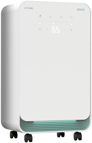 EcoAir DC12 MK3 Dehumidifier | 12L/Day | Bedroom, Living Room Dehumidifier | 24H Timer | Continuous Drainage | Digital Hygrometer Display | Laundry Drying | 2L Water Tank