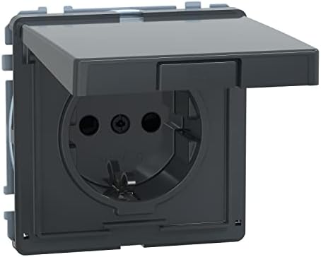 Merten MEG2310-7214 BRS SCHUKO Socket With Hinged Lid, Plug-In Terminals, Anthracite, AQUADESIGN