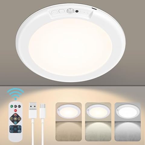 SERBASIC Rechargeable LED Ceiling Lights Motion Sensor Bathroom Light,USB Battery Operated Ceiling Light for Kitchen Hallway Toilet Bedroom Magnetic Mount,Remote Control,19cm