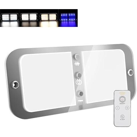Kriogor 12V LED Ceiling Lights Campervan Lights with Remote and Switch 4 Color Modes, Dimmable 12V Car LED Interior Lighting 72 LED 800LM Super Bright for Caravan Camper Motorhome（Universal，1 Pcs）
