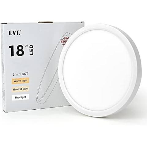 LVL LED Round Ceiling Light, 18W 9inch Ceiling Lights, Warm light, Natural light, Daylight, Modern Flush Ceiling Lamp for Hallway, Corridor, Kitchen, Bedroom, Utility Room, Office(White, Φ23cm-18W)