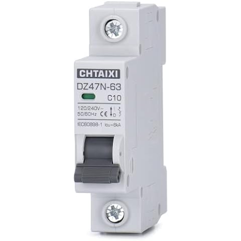 AC Miniature Circuit Breaker, 10 Amp 120V/240V 1 Pole DIN Rail Mount Circuit Breake...