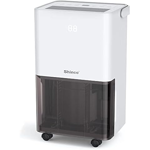 SHINCO 10L/Day Energy Efficient Electric Compressor Dehumidifier for home,Carbon Air Purifier, Continuous Drainage，Auto Restart，Laundry Drying，24 Hour Timer，Damp Mould Control