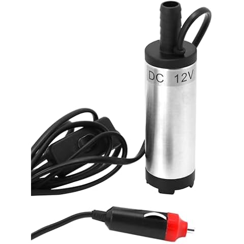 QWORK® 12V Water Pump 38MM, Diesel Pump With Cigarette Lighter Plug, Stainless Steel, 3M Power Cord, For Diesel, Kerosene, Water