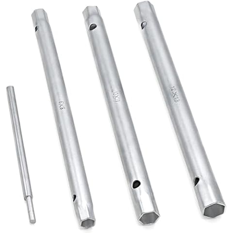 DAKCOS 4PCS Box Spanner Set with Tommy Bar，8-13mm Metric Tap Spanner Set,Tubular Box Spanner