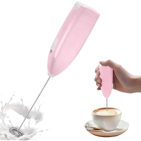 NIUAWASA Montalatte Palmare, Caffettiera a Schiuma con Miscelatore Manuale in Acciaio Inox per Latte e Cappuccino, Cioccolata Calda, Uova e Frullati, Alimentata a Batteria (Rosa)