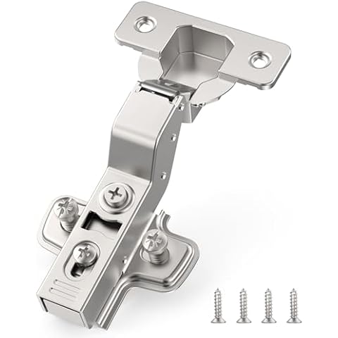 Furniware 2 Pack 3D Inset Soft Close Concealed Cabinet Hinge, Hidden Frameless Door, Stop at 45°-105°, Self Closing, Stain Nickel, Clip On, Euro Stainless Steel Hinges for Kitchen Cupboard