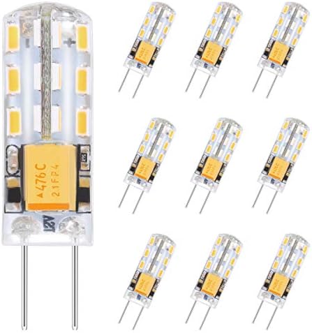 leorx G4 LED Light Bulbs Warm White 2W 12V AC DC 2600-2900K, Replaces 15-20W Halogen Lamps 10- Pack 360° Beam Angle Non-dimmable Energy Saving Bi-pin Base