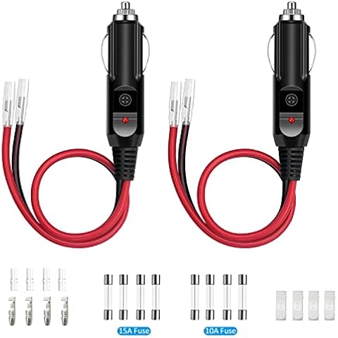 Hoembpn 12V Male Car Cigarette Lighter Socket Plug Replacement with 15A/10A Fuse and LED,24V/12V Car Plug 16 AWG Lead Extension Cord Cable power Adapter for Motorcycle Tractor Camper
