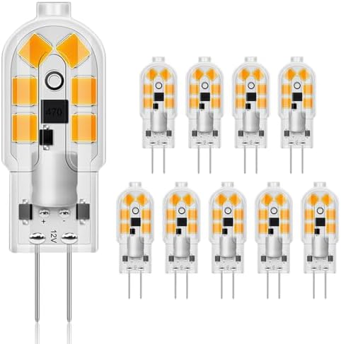 CECOMBINE 10 Pack G4 LED Bulbs Warm White 3000K, 2W 12V Equivalent to 20W Halogen Bulb, 400LM, Non-Dimmable, Bi-Pin Base Energy Saving Light Bulbs for Chandelier, Lighting Decor, Pendant, Wall Sconce