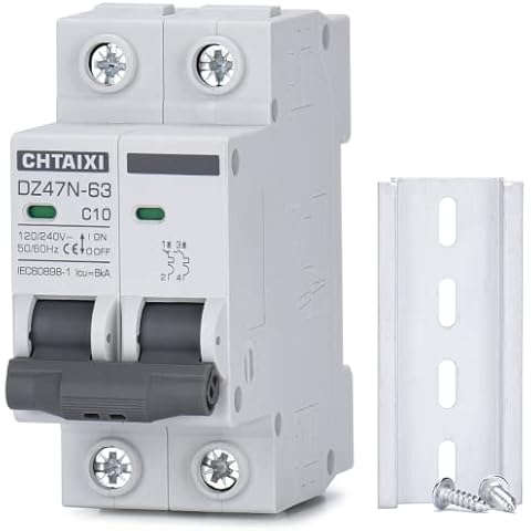 AC Miniature Circuit Breaker, 10 Amp 120V/240V 2 Pole DIN Rail Mount Circuit Breake...