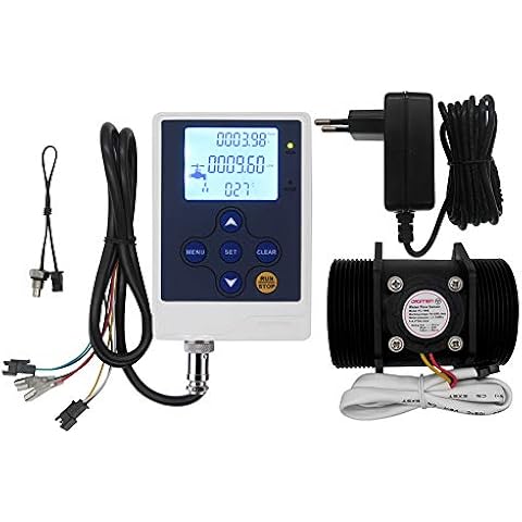 SENSTREE LCD Display Water Flow Control Meter Liquid Quantitative Controller + G2" 2 inch Water Flow Hall Sensor Meter Flowmeter Control 10-200L/min + DC 12V Power Adapter