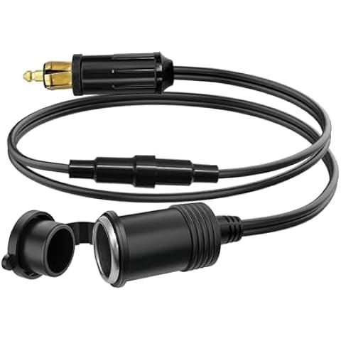 Hoembpn 30cm European Male DIN Plug to Standard Cigarette Lighter Female Socket Adapter with 10A Fuse,12V/24V Din Power Plug 18AWG Cable Extension Cord Waterproof Motorcycle Truck Accessories