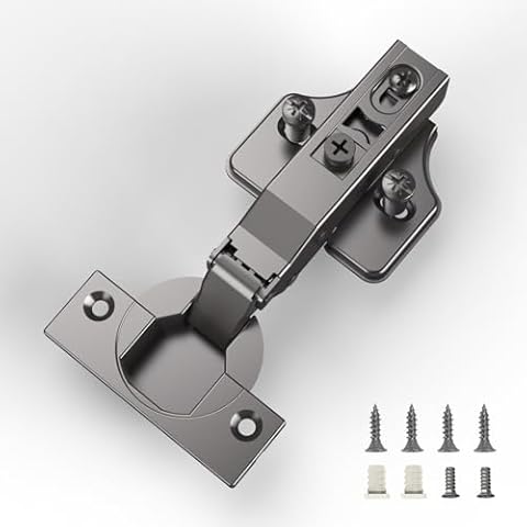 Furniware 2 Pieces Full Overlay Kitchen Cabinet Hinges,Clip ON Plate European Hinges,3/4" Soft Closing Cabinet Hinges,3D Adjustable Black Nickel Concealed Kitchen Cabinet Door Hinges