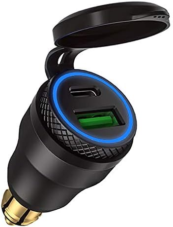 iMESTOU Aluminium DIN Plug USB C Charger 30W 5A Power Delivery Motorcycle Dual USB Charger QC 3.0 Quick Charge Power Adapter Waterproof Fits for 12V-24V BMW Ducati Triumph Hella DIN Socket