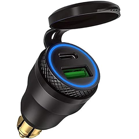 iMESTOU Aluminium DIN Plug USB C Charger 30W 5A Power Delivery Motorcycle Dual USB Charger QC 3.0 Quick Charge Power Adapter Waterproof Fits for 12V-24V BMW Ducati Triumph Hella DIN Socket