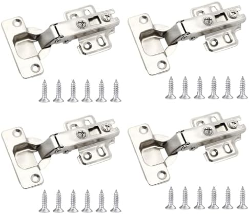 4 Pcs Kitchen Cupboard Hinges, Cabinet Hinges, Door Hinges Cupboard Wardrobe Doors Hinges, Full Overlay Mute Cabinet Hinges, Kitchen Kitchen Units Door Hinges, Folding Doors Hinge, 24 Screws