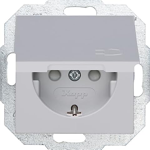 Kopp Athenis 940134089 Protective Contact Socket with Lid, 1-Way with Touch Protection, 16 A, 250 V~, IP20, Grey, Matte Surface