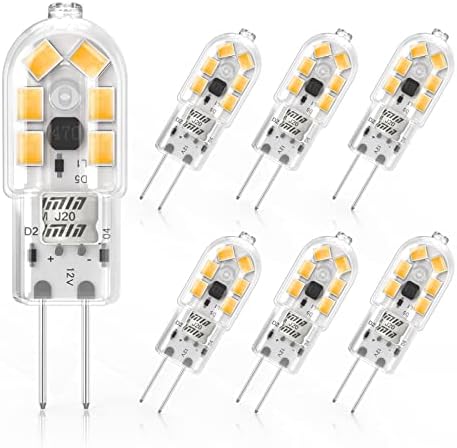Cxyemt 2W G4 LED Bulbs Warm White 3000K, Replacement 20W Halogen Bulb, Non Flicker AC/DC 12V Energy Saving G4 LED Capsule Light Bulbs, Non-Dimmable, 6 Pack