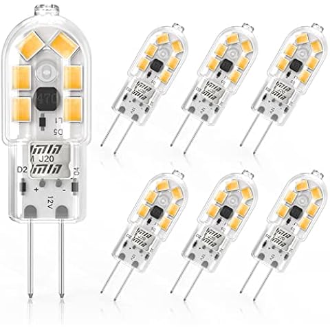 Cxyemt 2W G4 LED Bulbs Warm White 3000K, Replacement 20W Halogen Bulb, Non Flicker AC/DC 12V Energy Saving G4 LED Capsule Light Bulbs, Non-Dimmable, 6 Pack