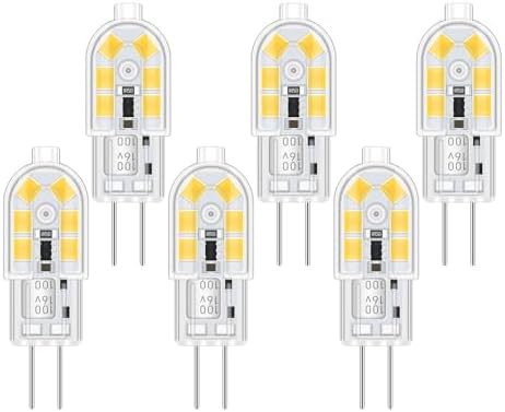 Capsule G4 LED 2W 12V Light Bulbs Cool White 6000K 200LM, Bi Pin G4 10W 20W Halogen Bulbs Equivalent, AC DC G4 12V LED Daylight Bulbs for Cooker Hood Cabinet, not dimmable, 6pcs