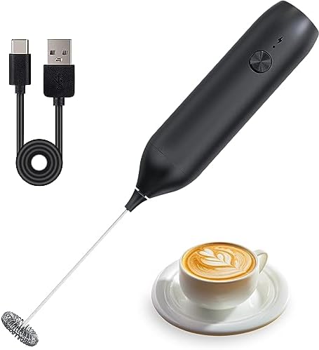 Primizia Montalatte Elettrico,Frullino Montalatte in Acciaio INOX,Schiumatore Latte Ricaricabile, Potente 10000-15000 RPM,Montalatte Manuale per Latte, Cappuccino,Nero, NPQ01-NERO