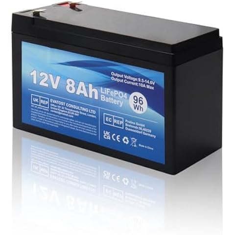 MXJFYY LiFePO4 12V 8Ah Rechargeable Battery Lithium Iron Phosphate with BMS for Kids Car, 4000 Deep Cycle for Solar Power Stock, Alarm System, Off Grid Application, Camping, Fish Finder