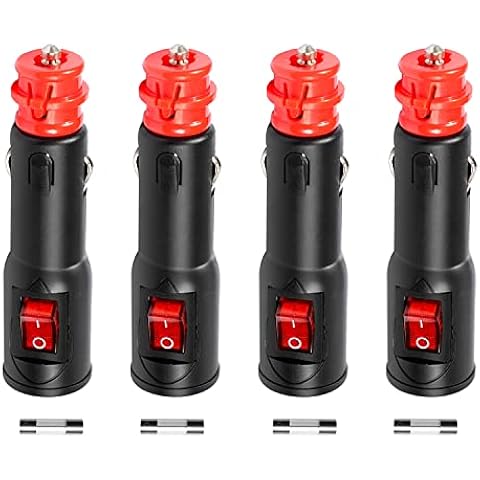 Hoembpn 4Pcs 12V/24V Car Cigarette Lighter Socket Universal Plug Replacement, Cigarette Lighter Male Plug Connector with Switch and 10A Fuse for Truck Ca Boat Motorcycle