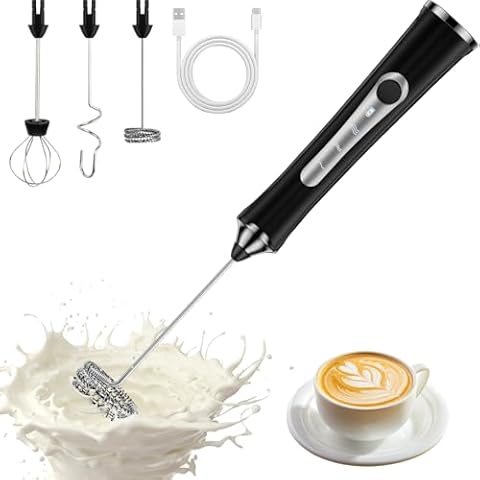NEUTYPECHIC Montalatte Elettrico Cappuccino con 3 Frullino in Acciaio Inox, 3 Velocità Frullino Montalatte Portatile Manuale, Schiuma Latte Ricaricabile USB per Caffè, Latte, Cappuccino (nero)