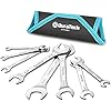 DURATECH Double Open End Spanner Set, Super-Thin Open Ended Wrench Flat Spanner Set for Narrow Space, Carbon Steel, Mirror-Chrome Plated, 8-Piece, Metric, 5.5 mm-27 mm, with Carry Pouch