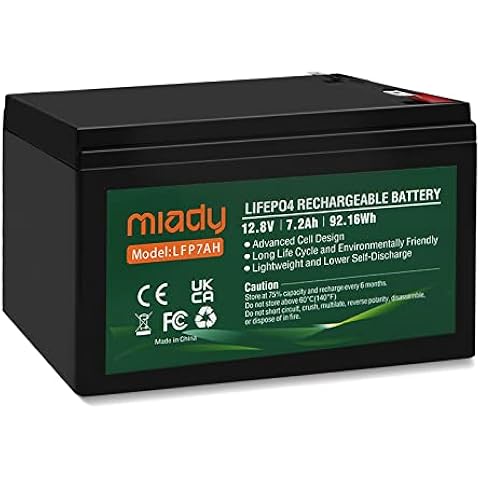 Miady 12V 7.2Ah LiFePo4 Deep Cycle Sealed Battery for UPS, Burglar Alarm, Chairlift, Fish Finder, Electric Scooter and etc. Rechargeable & Maintenance-Free