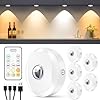 WILLED Rechargeable Puck Lights with Remote, LED USB Under Cabinet Kitchen Lights, 3 Color Temperatures, Timing Function, Dimmable Under Cupboard Kitchen Lights, Wireless Stick on Lights, 6 Pack