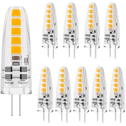 DiCUNO G4 LED Dimmable Light Bulbs 2W, 12V, 185LM, Warm White 2700K, Equivalent to 20W G4 Halogen Bulb, Bi-Pin Base, No Flicker Capsule Bulb for Chandelier Home Lighting Decor, 10 Pcs