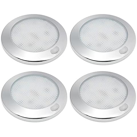 Dream Lighting 12v LED Ceiling Lights Dimmable for Campervan Caravan Motorhome Van Interior Lighting with Chrome Plated Bezel Memory Function 4X 3INCH 3000K Warm White Round Light Fixture