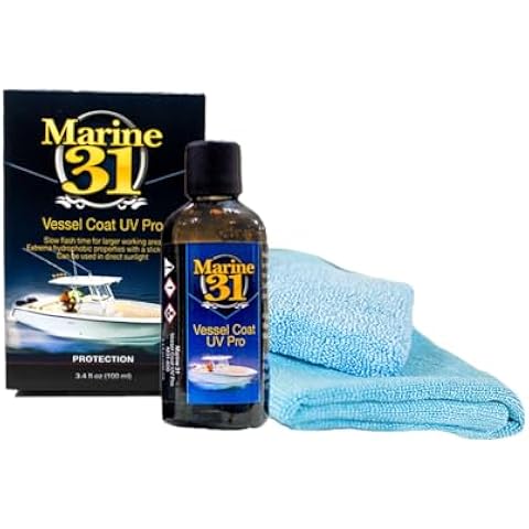 Marine 31 Vessel Coat UV Pro, M31-800, 3.4 fl. oz. (100 ml.) Bottle, Work with Gel Coat Surfaces, Clear Coat, Plastic & Metals, Clear Hydrophobic Finish