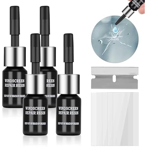 HONBQYCC Car Windscreen Repair Kit (4pcs), Windscreen Chip Repair Crack Gone Repair Kit, Automotive Windshield Tool For Fix Chips, Nano Glass Repair Fluid, Star Shaped Crack
