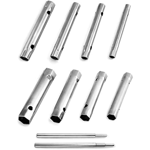 QWORK® Box Spanner Set, Tubular Spanners 6 x 7-20 x 22 mm with 2 Tommy Bars | 10 Pcs