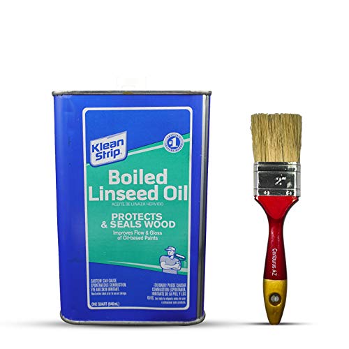 Klean Strip Boiled Linseed Oil 1 Quart with Centaurus AZ Paintbrush, Protects, Seals Unfinished Wood, Produce Beautiful Finish, Waterproof Wood, Improves Flow, Gloss, Pure, Non-Toxic, Quick Drying Klean Strip Boiled Linseed Oil 1 Quart with Centaurus AZ Paintbrush, Protects, Seals Unfinished Wood, Produce Beautiful Finish, Waterproof Wood, Improves Flow, Gloss, Pure, Non-Toxic, Quick Drying