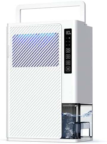 EasyAcc® 5L/Day Desiccant Dehumidifiers for Home Damp Bedroom Bathroom - Drying Clothes for Laundry Room with Air Filter/Continuous Drainage/Humidity Display/Timer/＜30 dB/7 Color Basements Garages