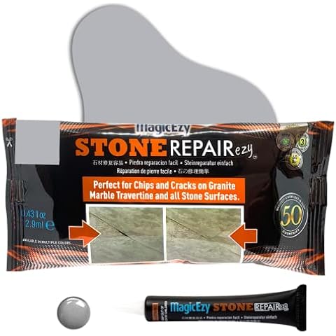 MagicEzy Stone RepairEzy (hellgrau): Marmor, Granit und Travertin gechipt Arbeitsplatte und Fliesen Reparatur-Set - Super stark