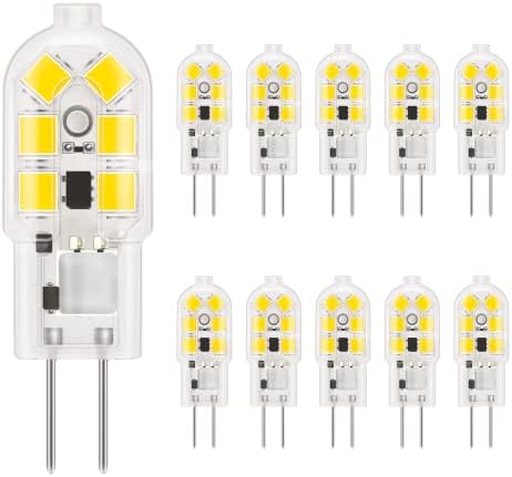 DiCUNO G4 LED Light Bulbs, 1.5W 12V 20W Halogen, 180LM, Daylight White 5000K, CRI98, G4 Mini Capsule Non-dimmable Bulbs for Home Lighting, 10 Packs