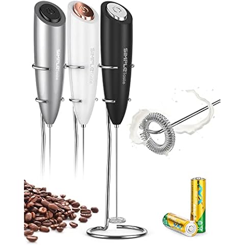 SIMPLETASTE Schiumalatte Frustino Montalatte Elettrico a Batterie, Mixer per Drink con Frustino in Acciaio Inox e Supporto, Schiumino per Caffè Schiumoso, Cappuccino, Latte Macchiato (Nero Opaco)