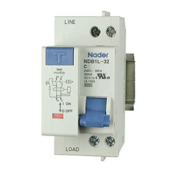 32A, 240V AC, 1 Pole + Neutral Pole, DIN Rail Mount Miniature Circuit Breaker, Trip Curve: C, UL1053 Recognized