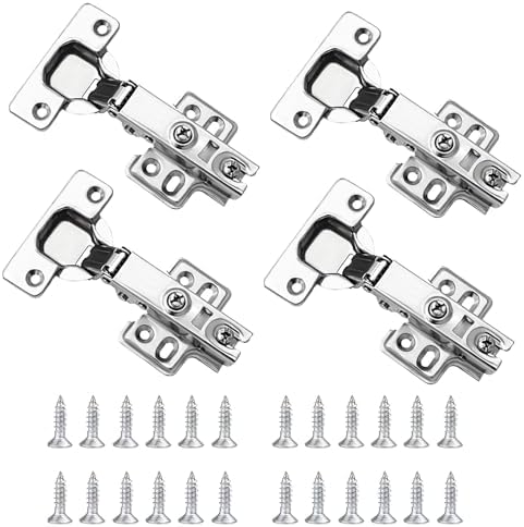 YUNYU 4 Pcs Cabinet Hinges,Kitchen Cupboard Hinges Cupboard Hinges with Screws Soft Close Hinges Kitchen Cabinet Hinges Full Overlay Mute Door Hinges for Bathroom Bedroom Dining Room