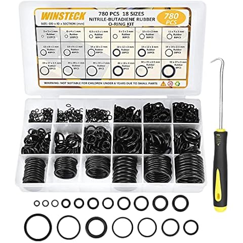 O Ring Assortment Kit, Rubber O Ring Set 780 PCS with 180°Full Pick & Hook Tool, 18 Sizes Universal Nitrile Rubber Pressure Washer O Ring Kit for Hose, Faucet, Automotive, Air and Gas Sealing Repair
